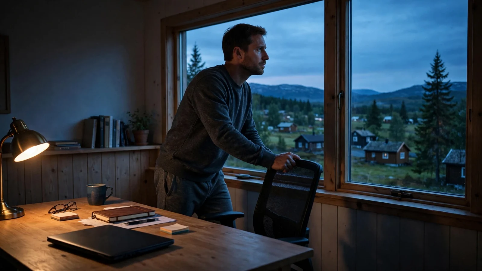 Person som reiser seg fra skrivebordet for å ta en pause